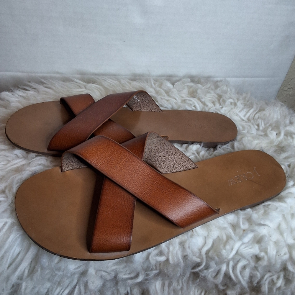 J.Crew Brown Crisscross Slide Sandals Flat Minimalist Resort Sandals 10 - Picture 7 of 10